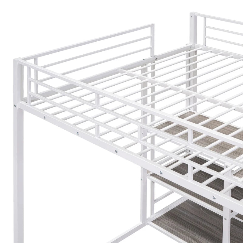 Metal Loft Bed with Desk, Whiteboard, Shelves, and Ladder