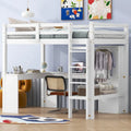 Twin Size Solid Wood Loft Bed with L-shaped Desk & Storage