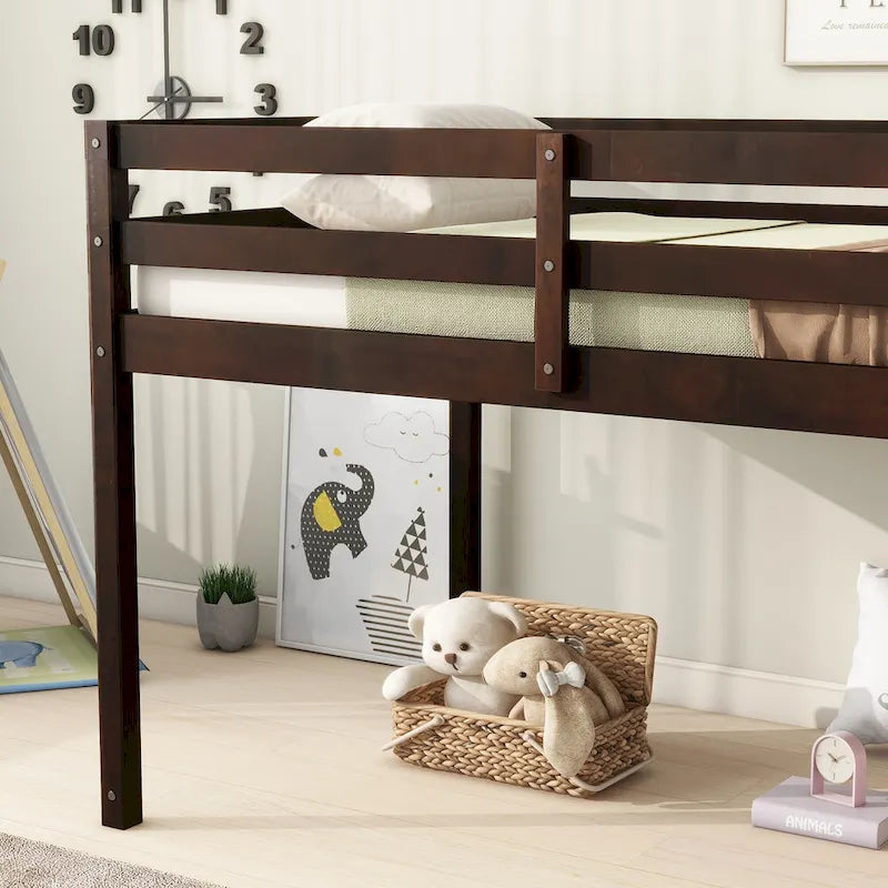 Twin Rubber Wood Loft Bed with Strengthened Slats
