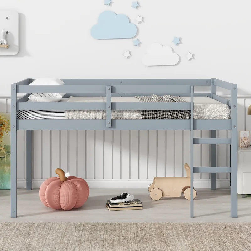 Twin Rubber Wood Loft Bed with Strengthened Slats