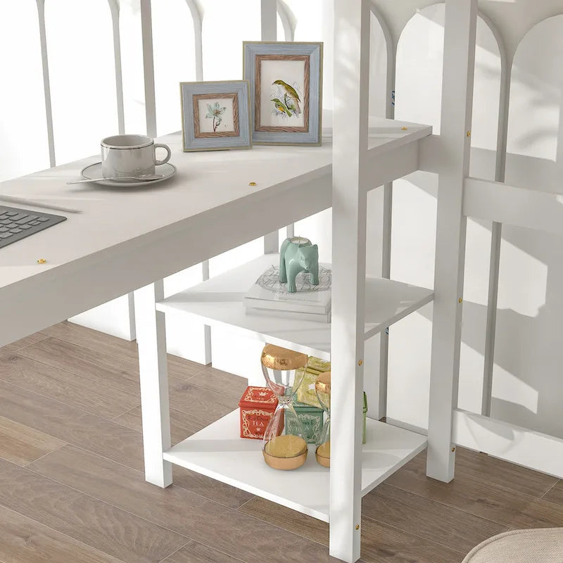Wood Loft Bed with Built-in Desk and Safety Guardrails