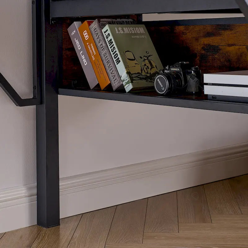 Twin Size Metal Loft Bed with Rectangular Desk, LED Lights, and Storage