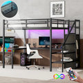 Full XL Size Metal Loft Bed with L-shaped Desk, USB, and LED for Kids and Teens