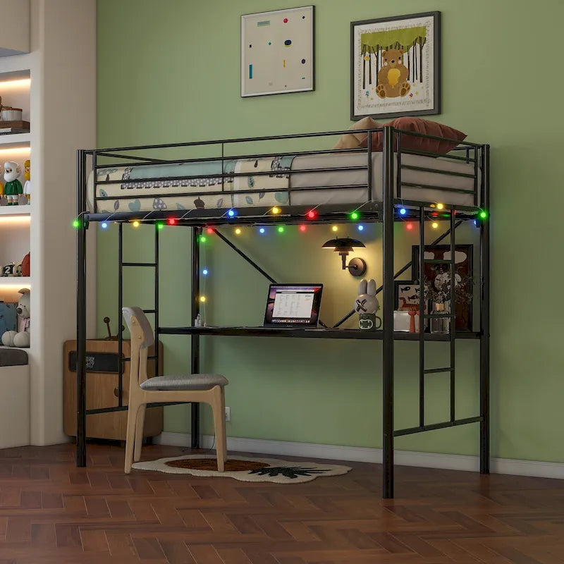 Heavy Duty Metal Bunk Bed Frame with Safety Guard Rails