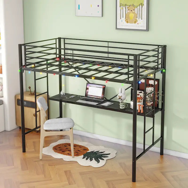 Heavy Duty Metal Bunk Bed Frame with Safety Guard Rails