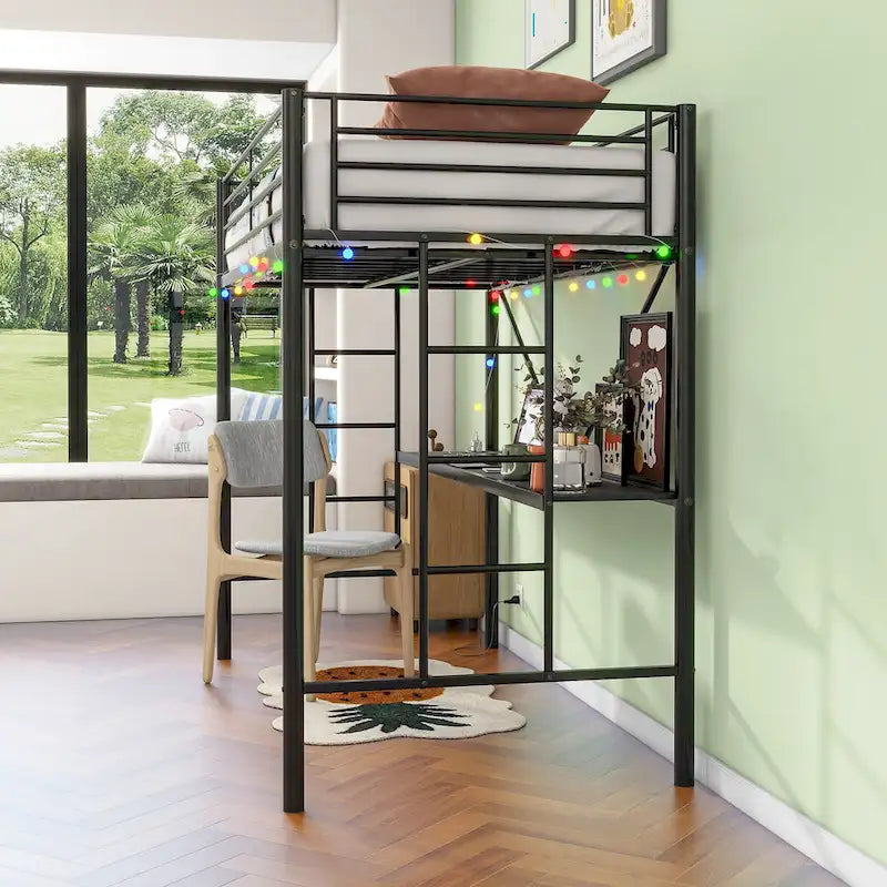 Heavy Duty Metal Bunk Bed Frame with Safety Guard Rails