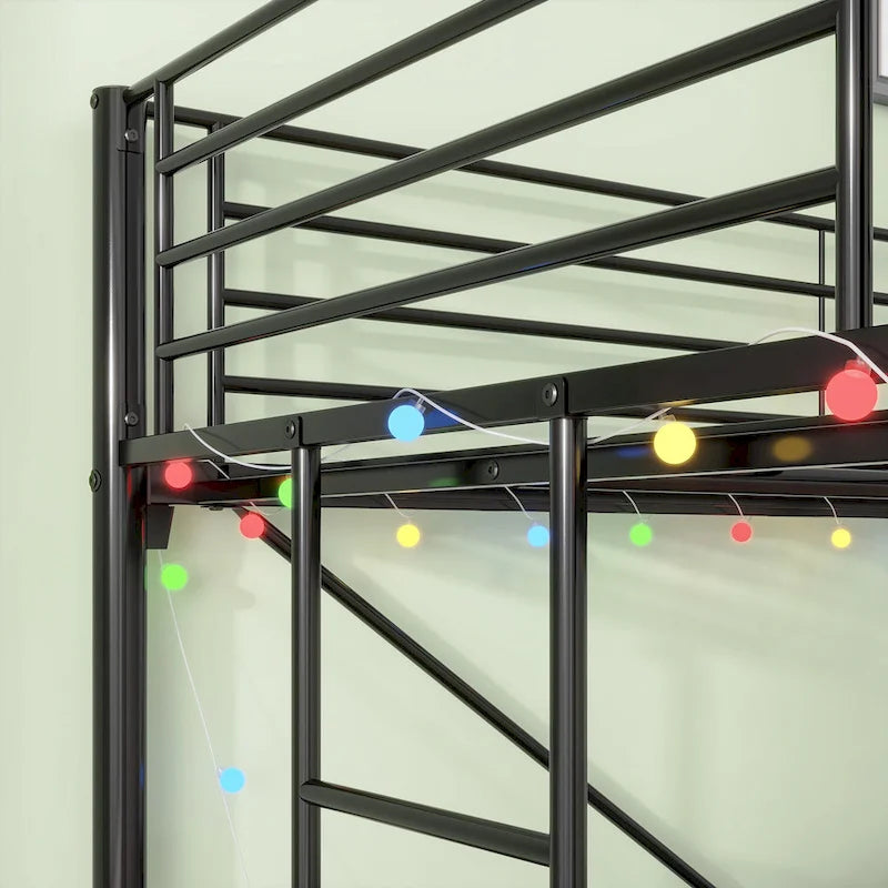 Heavy Duty Metal Bunk Bed Frame with Safety Guard Rails