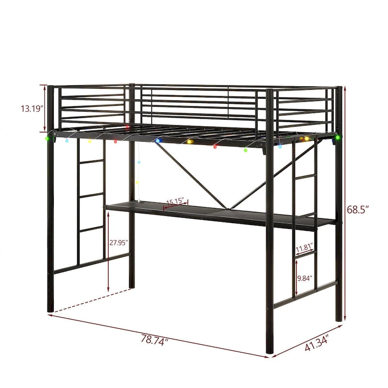 Heavy Duty Metal Bunk Bed Frame with Safety Guard Rails