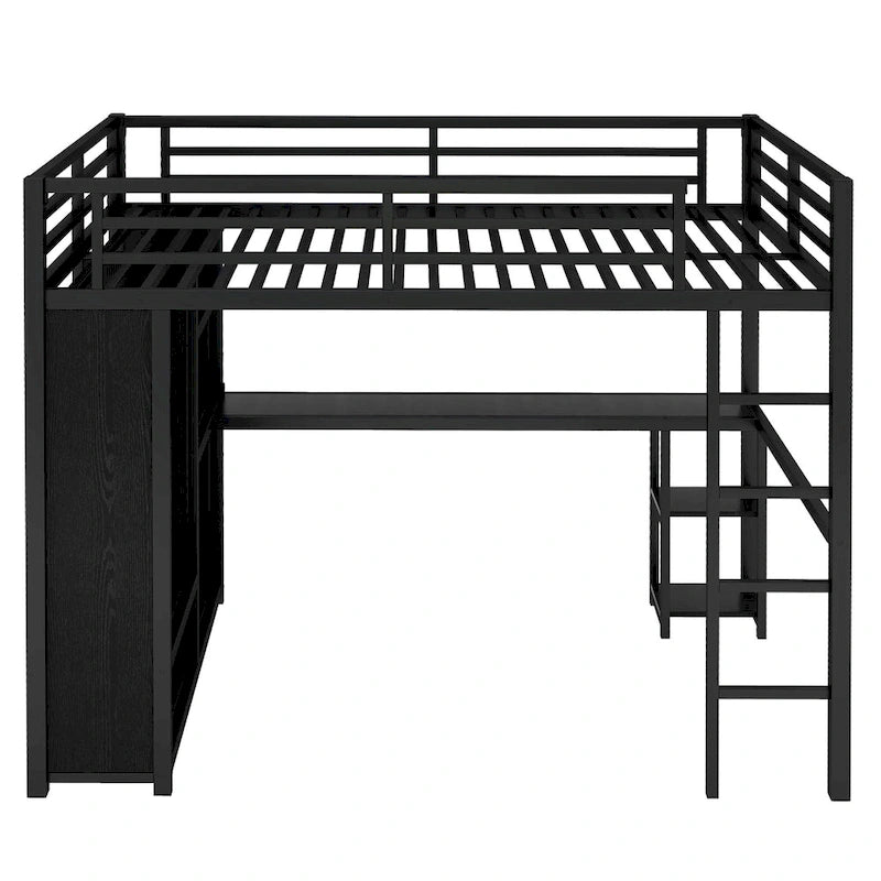 Loft Bed with Built-in Wardrobe, Desk, and Storage Shelves, Space-Saving Design
