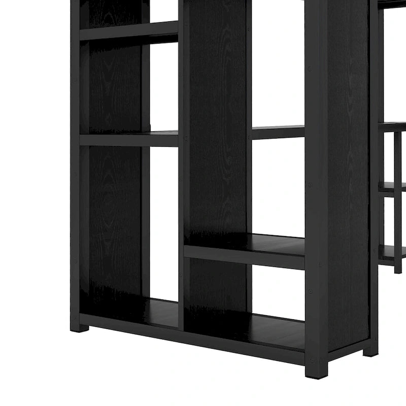 Loft Bed with Built-in Wardrobe, Desk, and Storage Shelves, Space-Saving Design