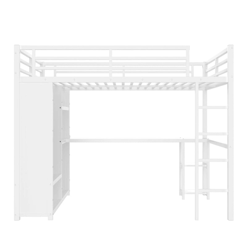 Loft Bed with Built-in Wardrobe, Desk, and Storage Shelves, Space-Saving Design