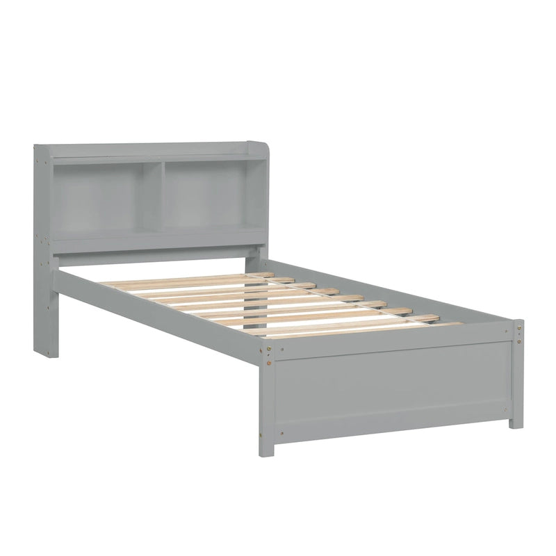 Wood Platform Bed with Trundle Bed, Storage Bed with Bookcase Headboard, Captains Bed, Wood Slat Support, No Box Spring Needed