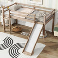 Twin Size Low Loft Bed with Slide, Ladder, Safety Guardrails, and Underbed Play and Storage Space for Boys Girls