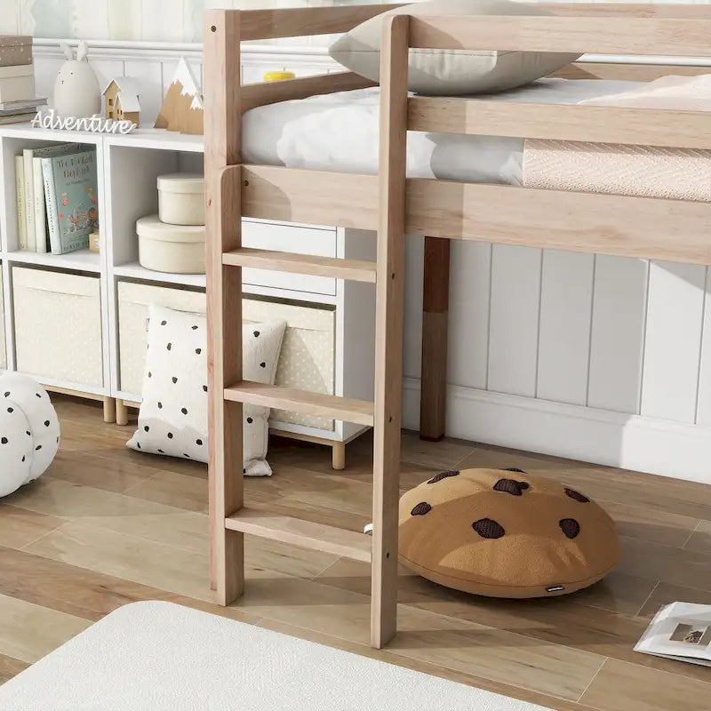 Twin Size Low Loft Bed with Slide, Ladder, Safety Guardrails, and Underbed Play and Storage Space for Boys Girls