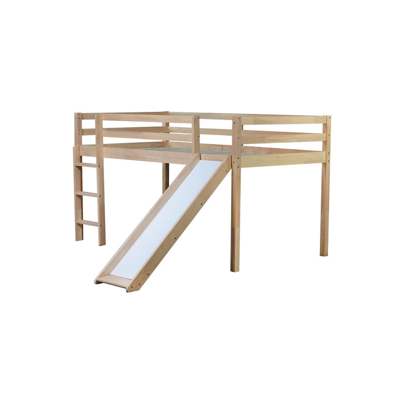 Twin Size Low Loft Bed with Slide, Ladder, Safety Guardrails, and Underbed Play and Storage Space for Boys Girls