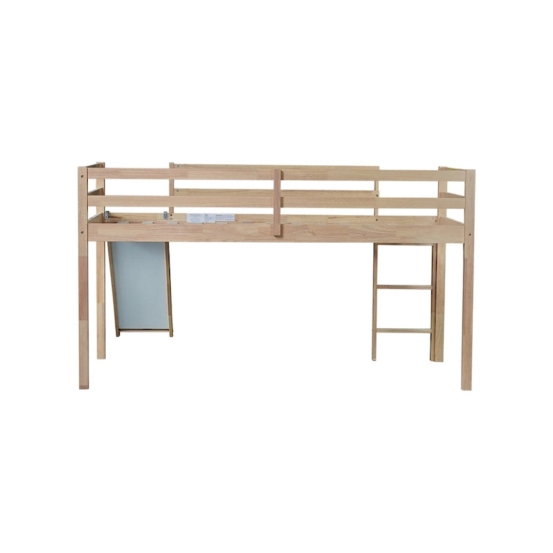 Twin Size Low Loft Bed with Slide, Ladder, Safety Guardrails, and Underbed Play and Storage Space for Boys Girls