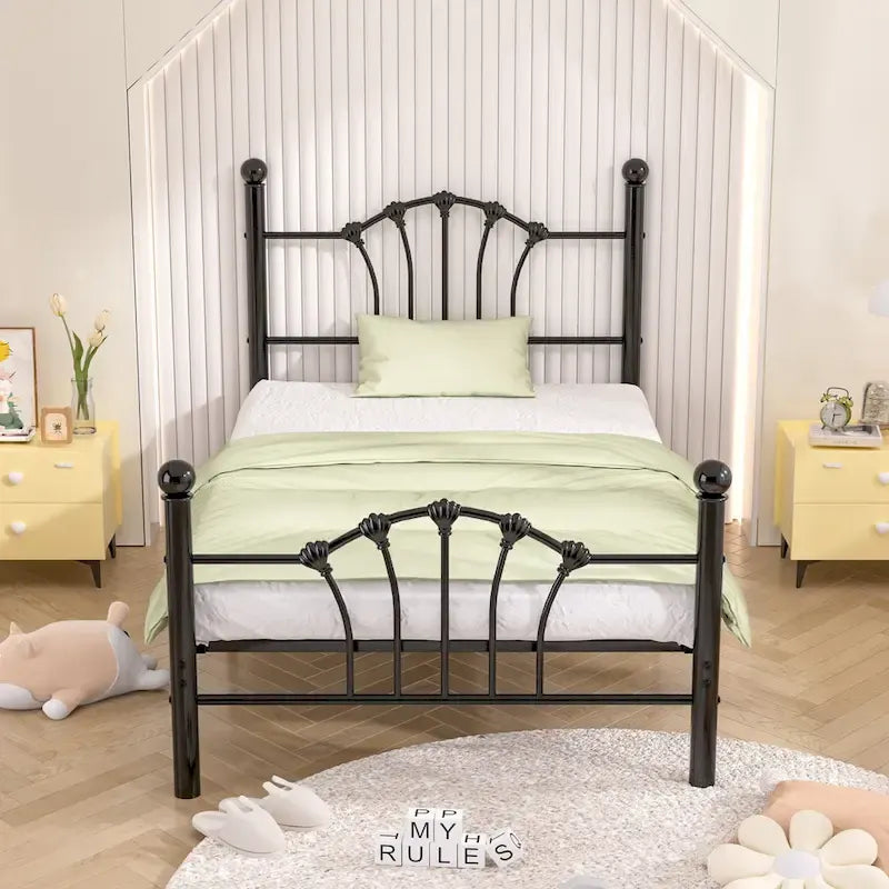 VECELO Classic Metal Platform Bed Frame, Twin Size Beds Set of 2 with Shell Style, Kids Bed Set of 2