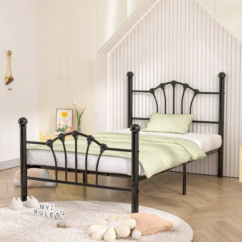 VECELO Classic Metal Platform Bed Frame, Twin Size Beds Set of 2 with Shell Style, Kids Bed Set of 2