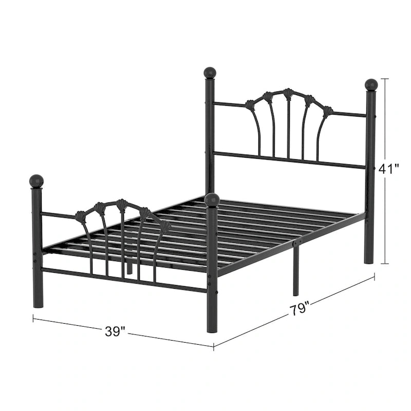 VECELO Classic Metal Platform Bed Frame, Twin Size Beds Set of 2 with Shell Style, Kids Bed Set of 2