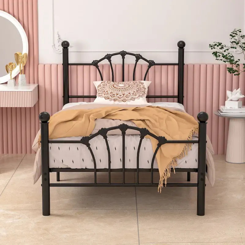 VECELO Classic Metal Platform Bed Frame, Twin Size Beds Set of 2 with Shell Style, Kids Bed Set of 2