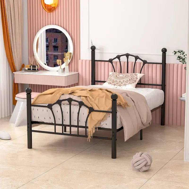 VECELO Classic Metal Platform Bed Frame, Twin Size Beds Set of 2 with Shell Style, Kids Bed Set of 2
