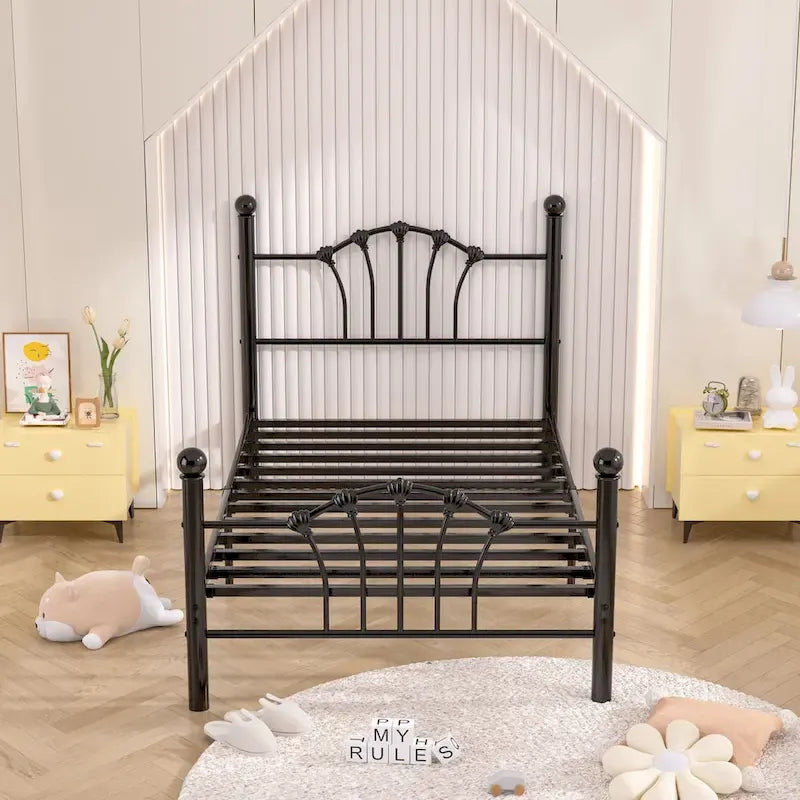 VECELO Classic Metal Platform Bed Frame, Twin Size Beds Set of 2 with Shell Style, Kids Bed Set of 2