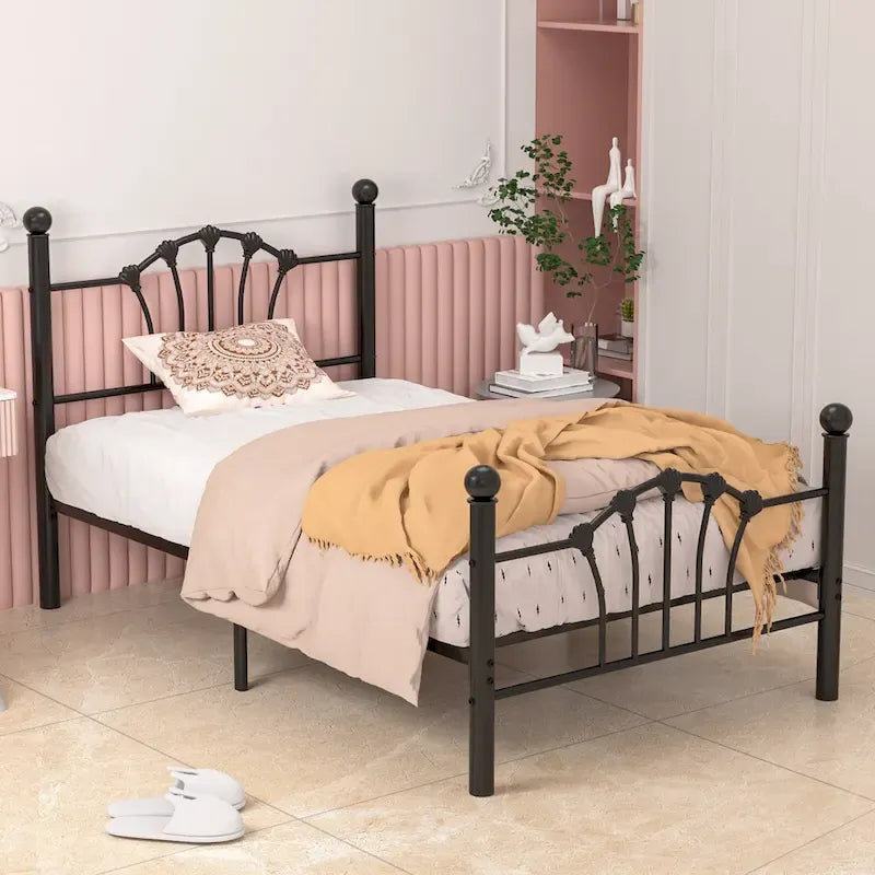 VECELO Classic Metal Platform Bed Frame, Twin Size Beds Set of 2 with Shell Style, Kids Bed Set of 2