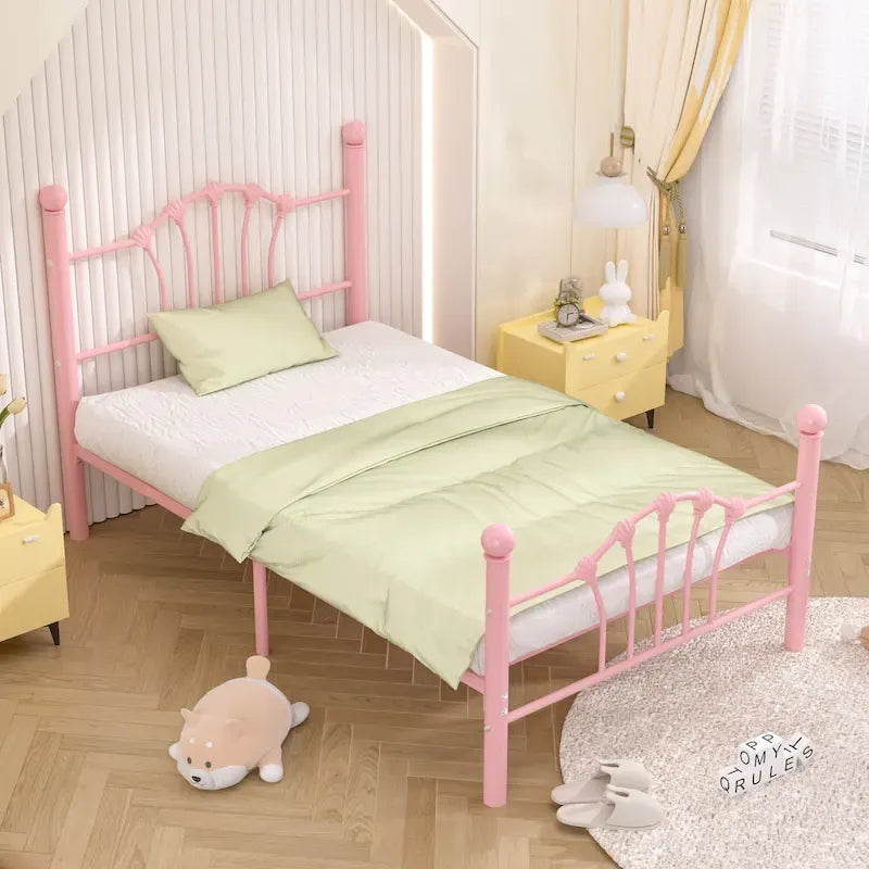 VECELO Classic Metal Platform Bed Frame, Twin Size Beds Set of 2 with Shell Style, Kids Bed Set of 2
