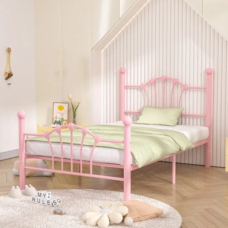 VECELO Classic Metal Platform Bed Frame, Twin Size Beds Set of 2 with Shell Style, Kids Bed Set of 2