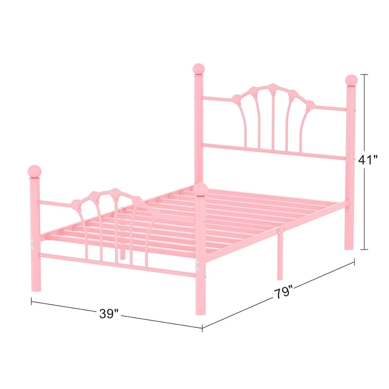 VECELO Classic Metal Platform Bed Frame, Twin Size Beds Set of 2 with Shell Style, Kids Bed Set of 2