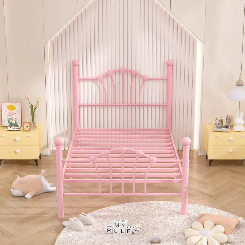 VECELO Classic Metal Platform Bed Frame, Twin Size Beds Set of 2 with Shell Style, Kids Bed Set of 2