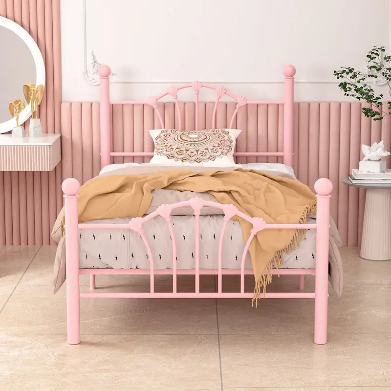 VECELO Classic Metal Platform Bed Frame, Twin Size Beds Set of 2 with Shell Style, Kids Bed Set of 2