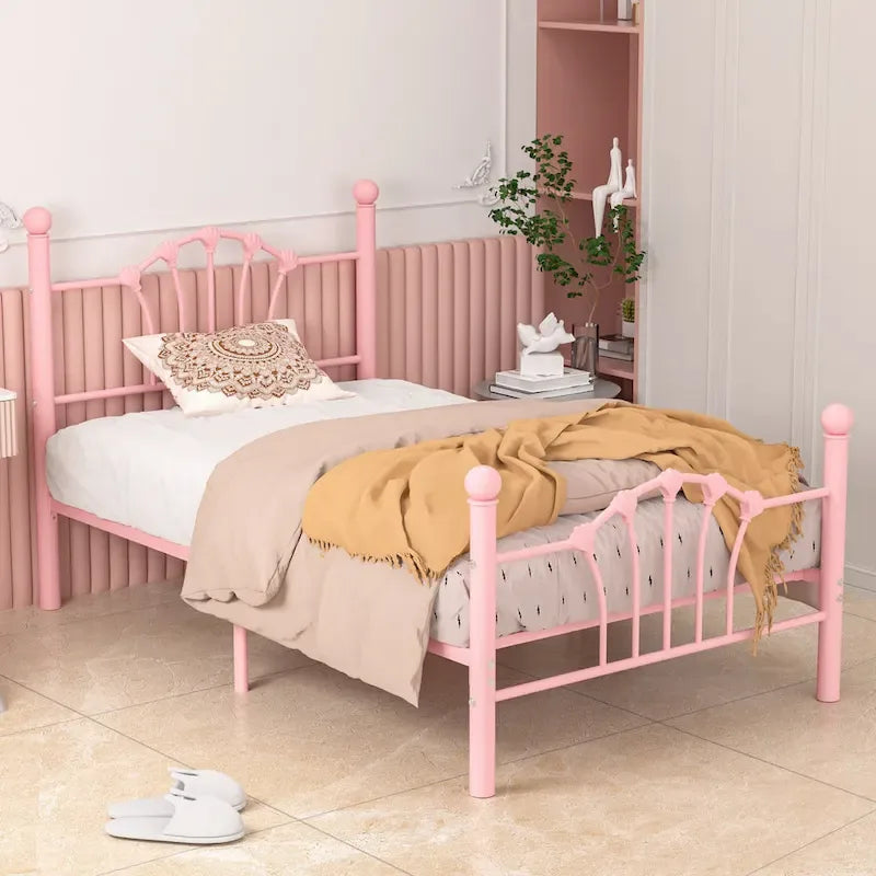 VECELO Classic Metal Platform Bed Frame, Twin Size Beds Set of 2 with Shell Style, Kids Bed Set of 2