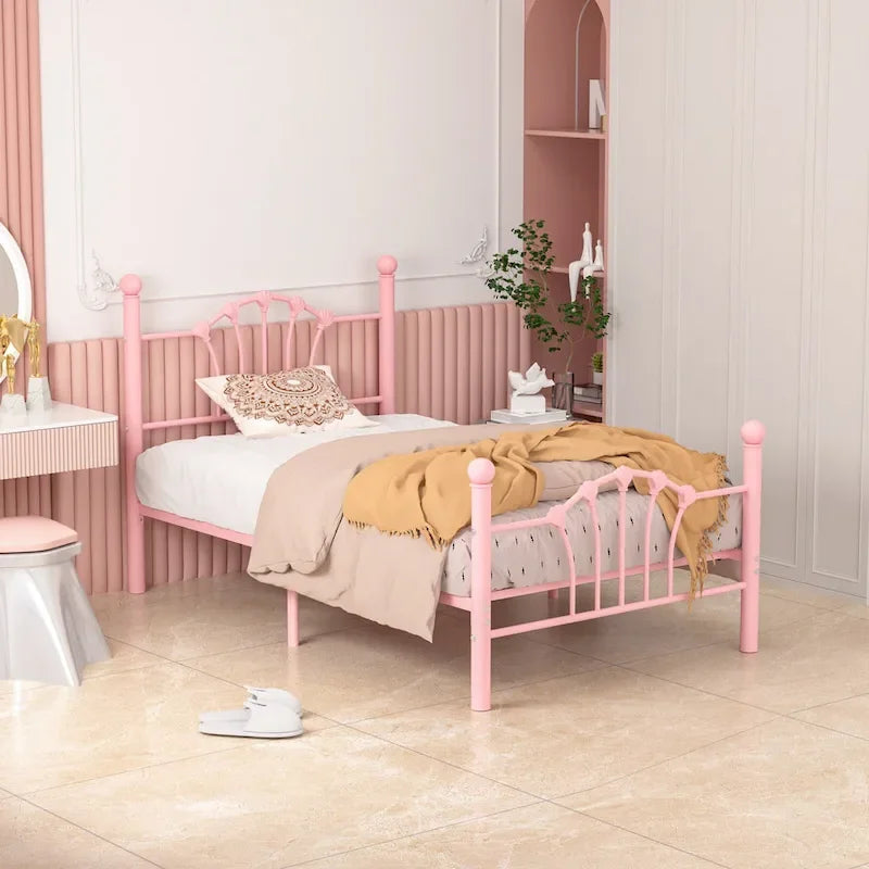 VECELO Classic Metal Platform Bed Frame, Twin Size Beds Set of 2 with Shell Style, Kids Bed Set of 2