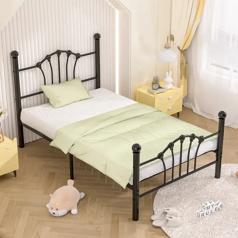 VECELO Classic Metal Platform Bed Frame, Twin Size Beds Set of 2 with Shell Style, Kids Bed Set of 2