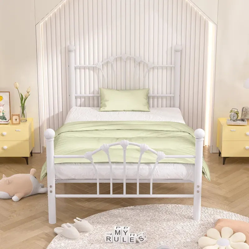 VECELO Classic Metal Platform Bed Frame, Twin Size Beds Set of 2 with Shell Style, Kids Bed Set of 2
