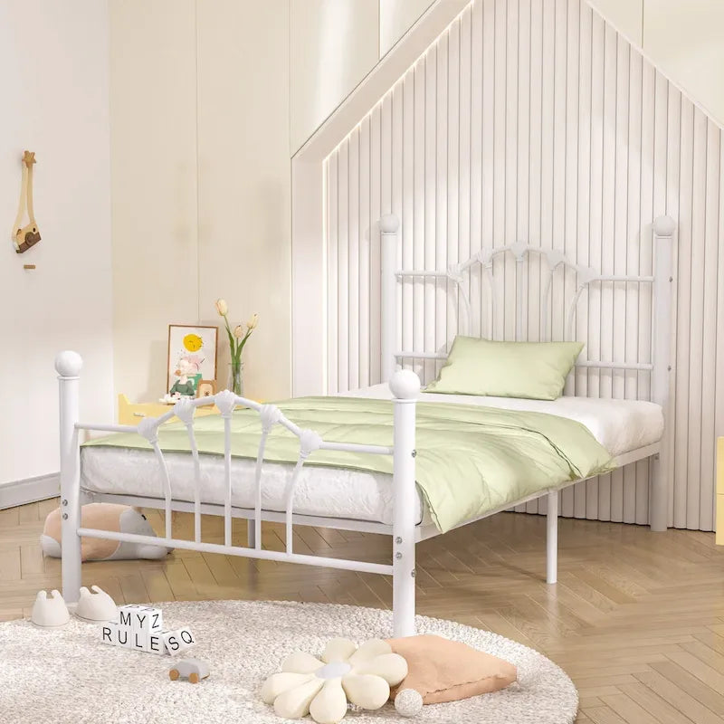 VECELO Classic Metal Platform Bed Frame, Twin Size Beds Set of 2 with Shell Style, Kids Bed Set of 2