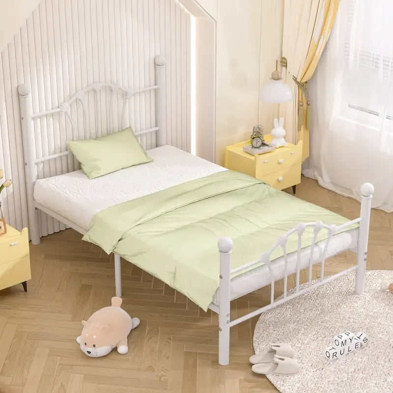 VECELO Classic Metal Platform Bed Frame, Twin Size Beds Set of 2 with Shell Style, Kids Bed Set of 2