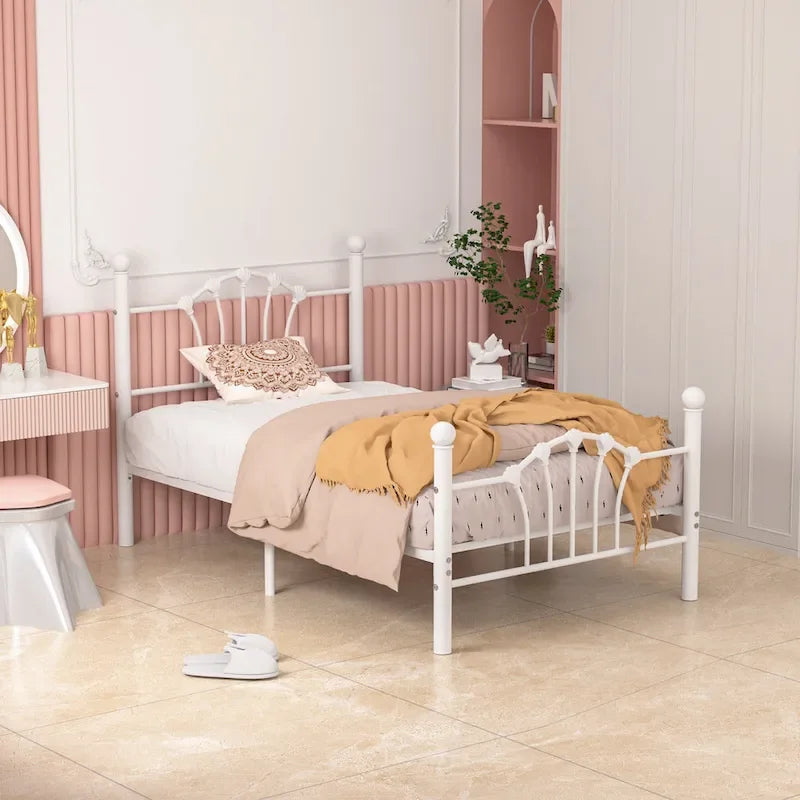 VECELO Classic Metal Platform Bed Frame, Twin Size Beds Set of 2 with Shell Style, Kids Bed Set of 2