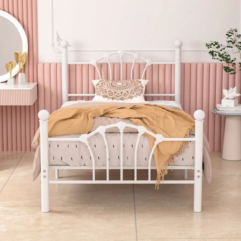 VECELO Classic Metal Platform Bed Frame, Twin Size Beds Set of 2 with Shell Style, Kids Bed Set of 2