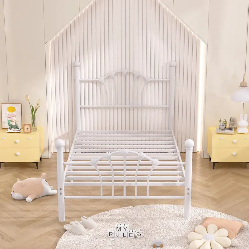 VECELO Classic Metal Platform Bed Frame, Twin Size Beds Set of 2 with Shell Style, Kids Bed Set of 2