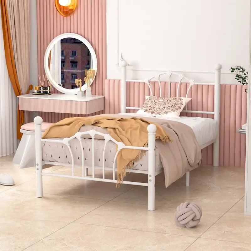 VECELO Classic Metal Platform Bed Frame, Twin Size Beds Set of 2 with Shell Style, Kids Bed Set of 2