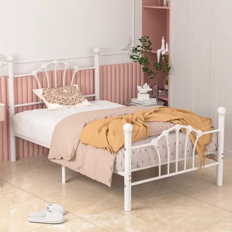 VECELO Classic Metal Platform Bed Frame, Twin Size Beds Set of 2 with Shell Style, Kids Bed Set of 2