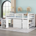 Low Loft Bed Full Size Platform Bed with Rolling Portable Desk, Cabinet, Shelves and Drawers, Multiple Functions Storage Bed