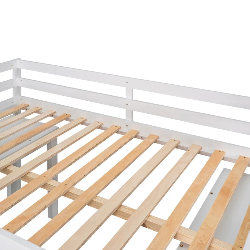 Low Loft Bed Full Size Platform Bed with Rolling Portable Desk, Cabinet, Shelves and Drawers, Multiple Functions Storage Bed