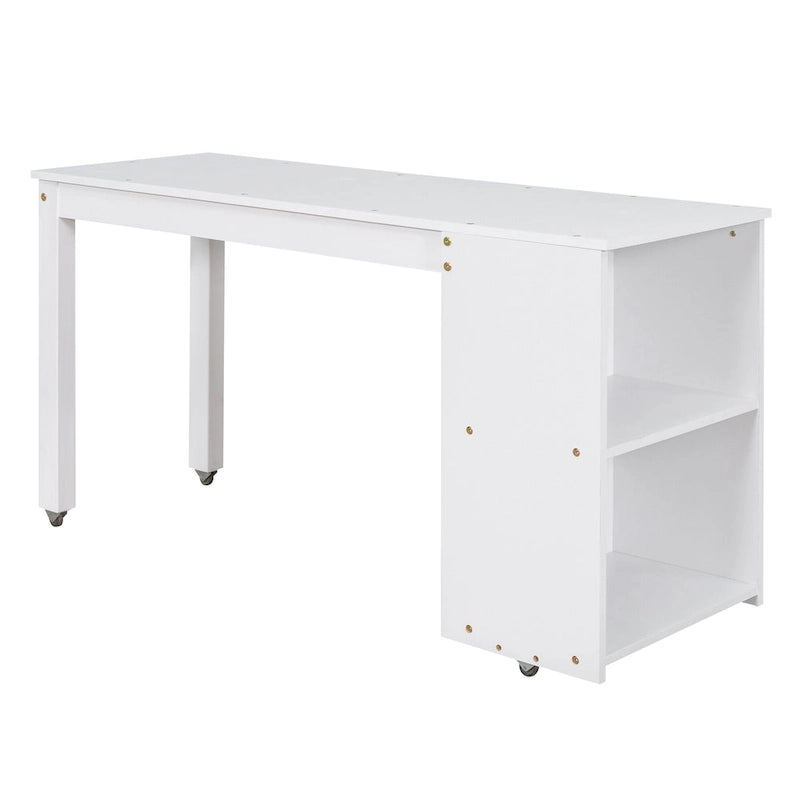 Low Loft Bed Full Size Platform Bed with Rolling Portable Desk, Cabinet, Shelves and Drawers, Multiple Functions Storage Bed