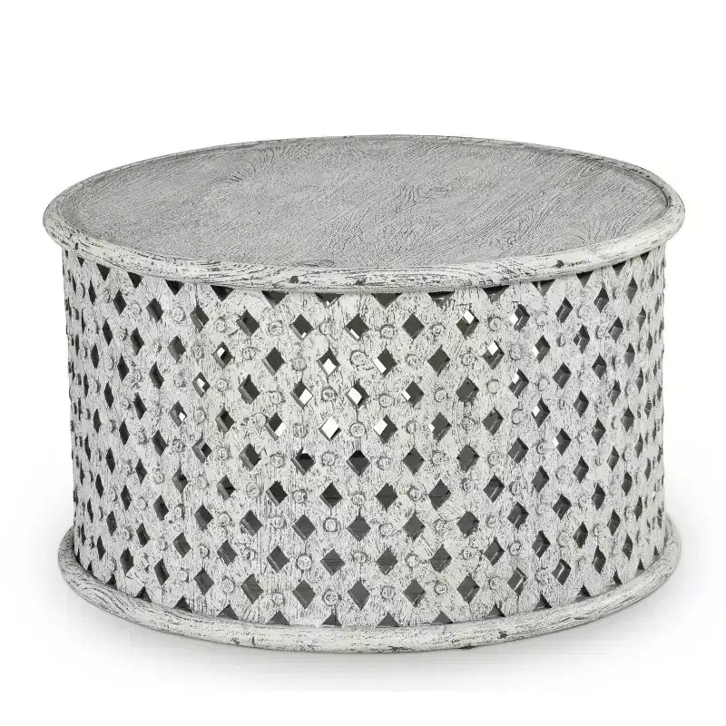 Samir Round Cocktail Table Alabaster - Steve Silver Co.: Heathered White, Wood Frame, Tray Top Design, No Assembly Required
