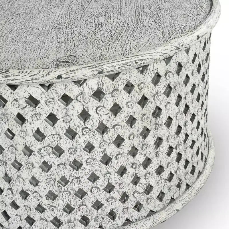 Samir Round Cocktail Table Alabaster - Steve Silver Co.: Heathered White, Wood Frame, Tray Top Design, No Assembly Required
