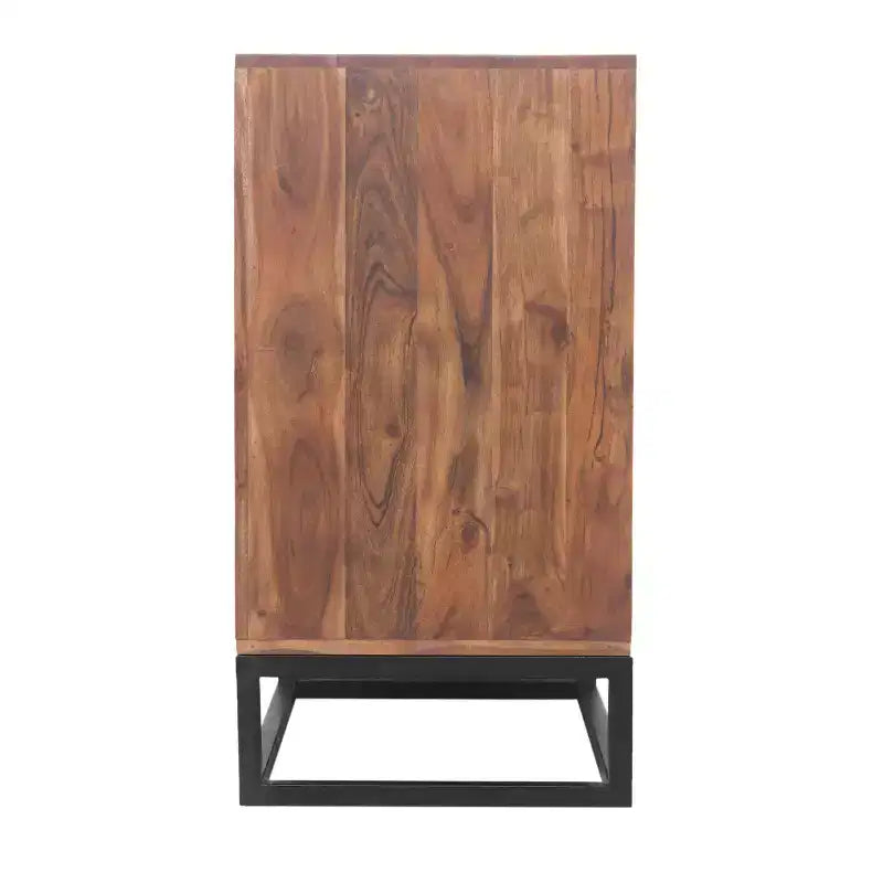 The Urban Port Wooden Dresser Or Display Unit with Metal Base Brown/Black: Mid-Century Modern, 6-Drawer Storage