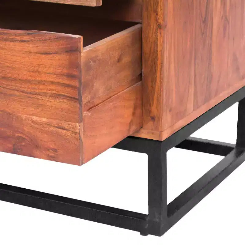 The Urban Port Wooden Dresser Or Display Unit with Metal Base Brown/Black: Mid-Century Modern, 6-Drawer Storage
